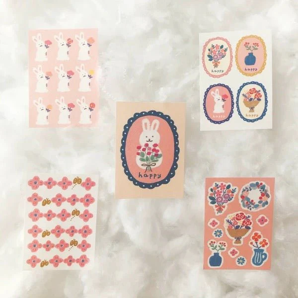 [Limited] Bunny and Cat Deco Flake Seal Sticker / Furukawashiko - Image 3