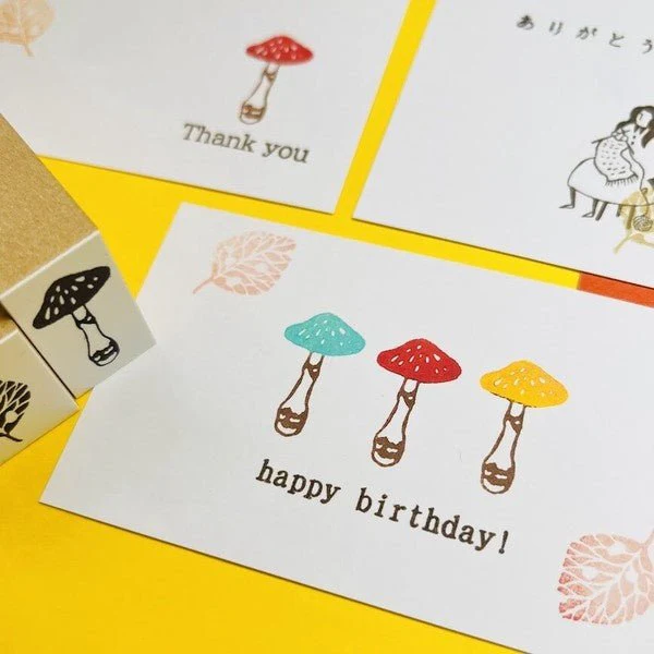 Mushroom and Fallen Leaves Wood Stamp Set / Morita Inbou - Image 5